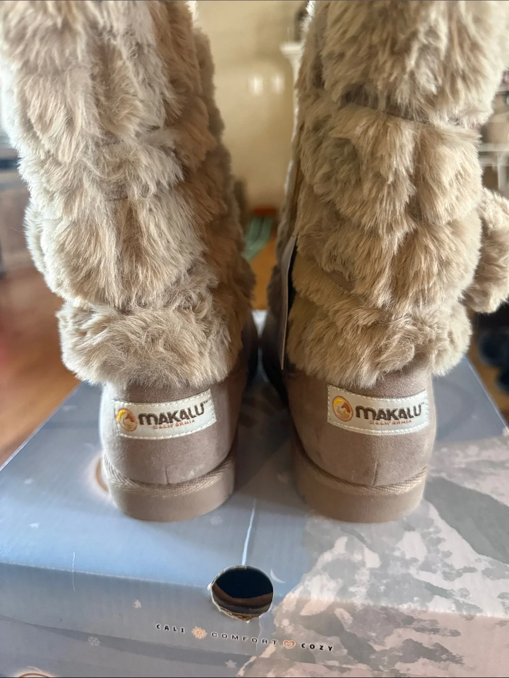 Kids Faux-Fur Pom Slip-On Boots - Taupe
